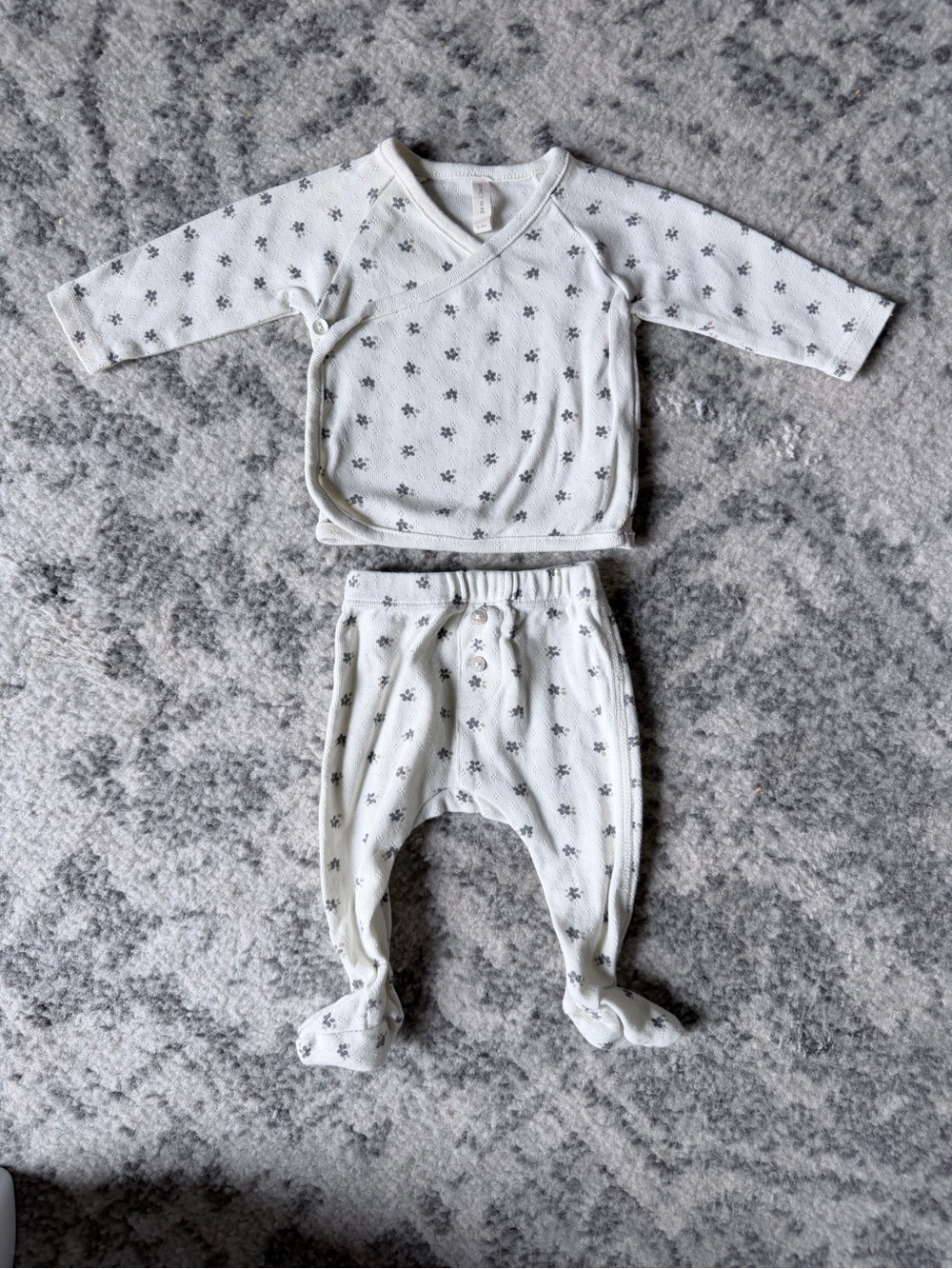 Quincy Mae White and Gray Floral Infant Set